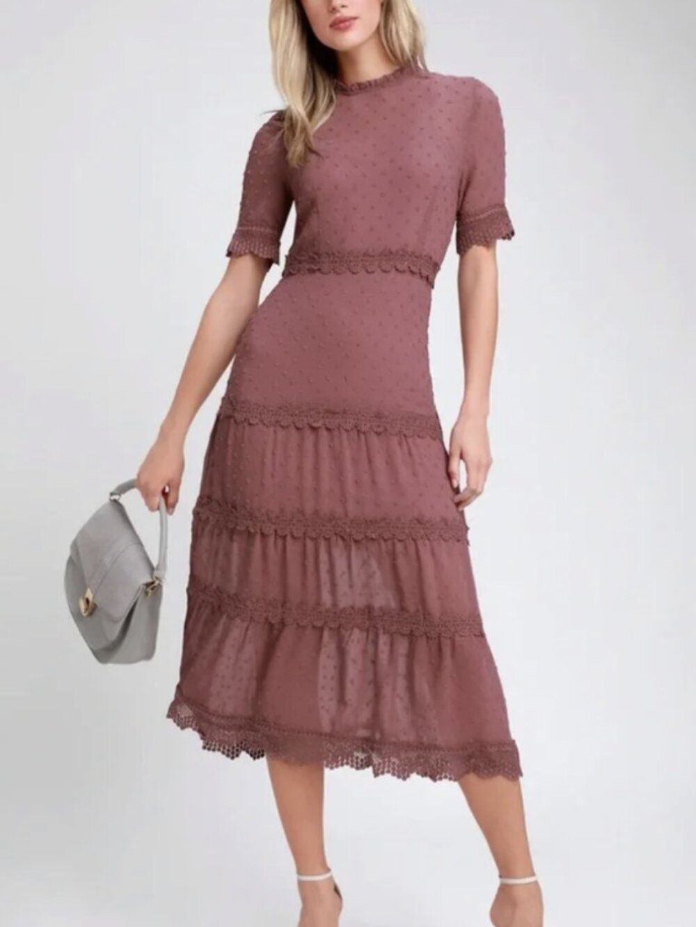 NWT | Lulus Swiss Dot Lace Trim Midi Dress | XS